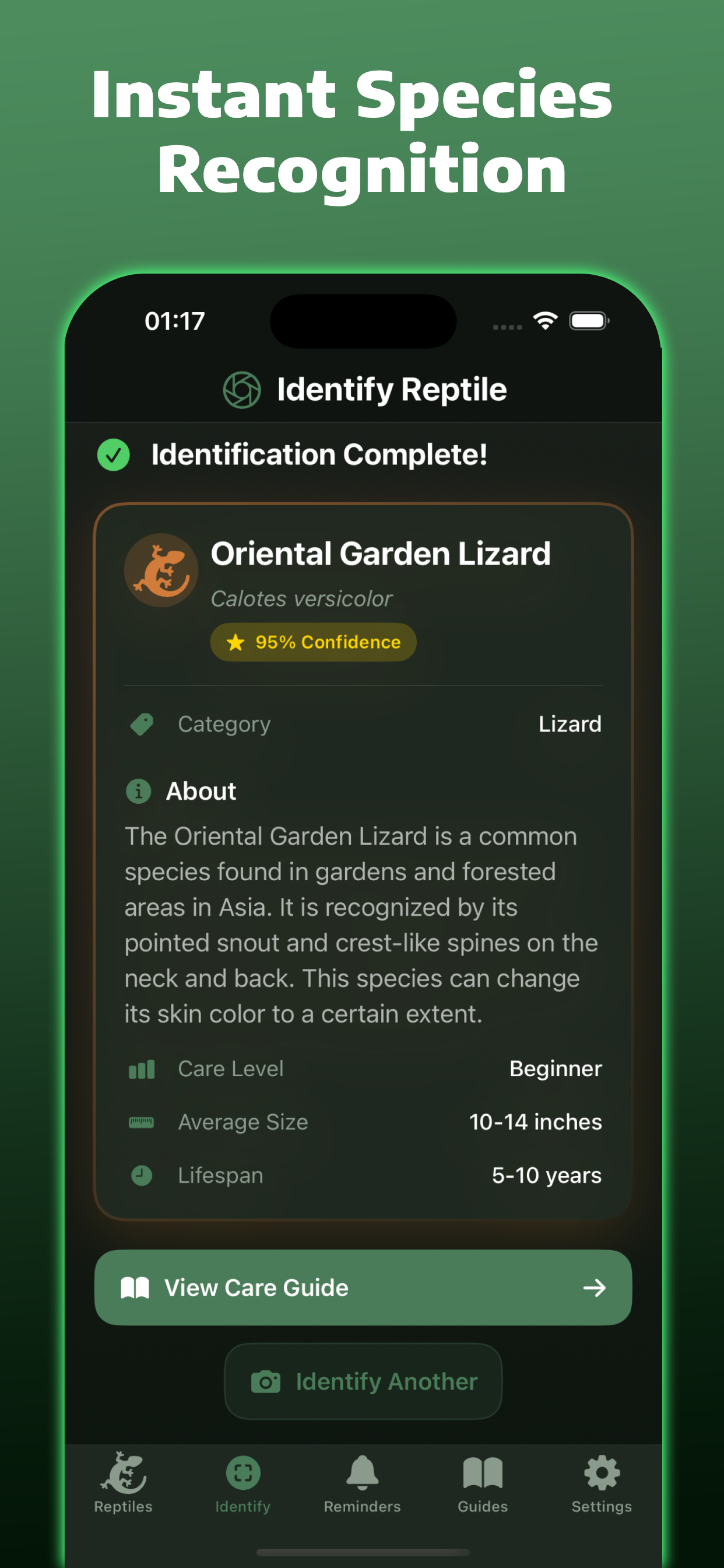 Species identification results